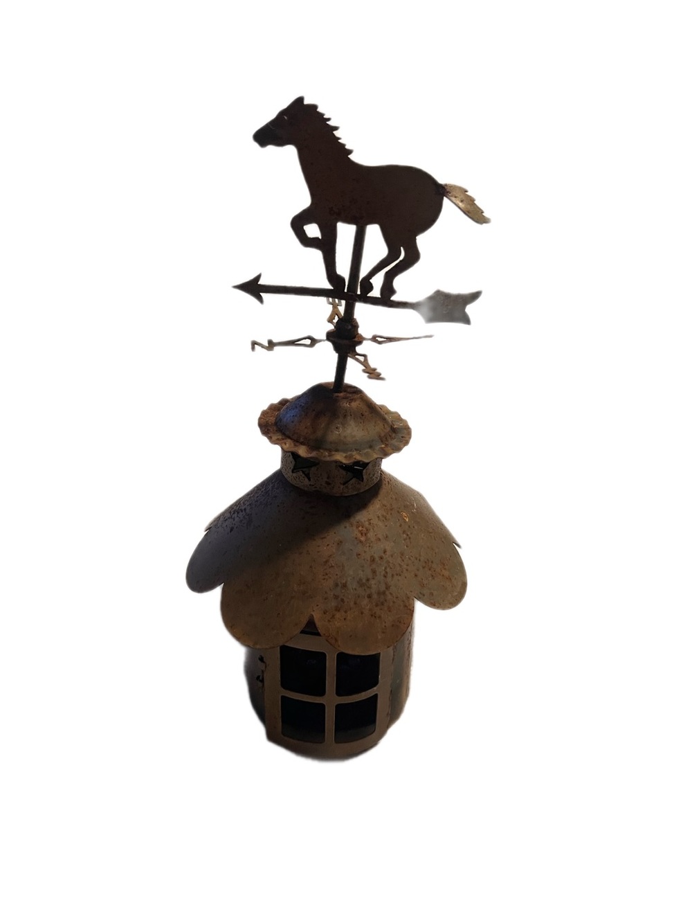 Vintage Metal 🐴 Weathervane Lantern Weathered Copper Patina Farmhouse Western